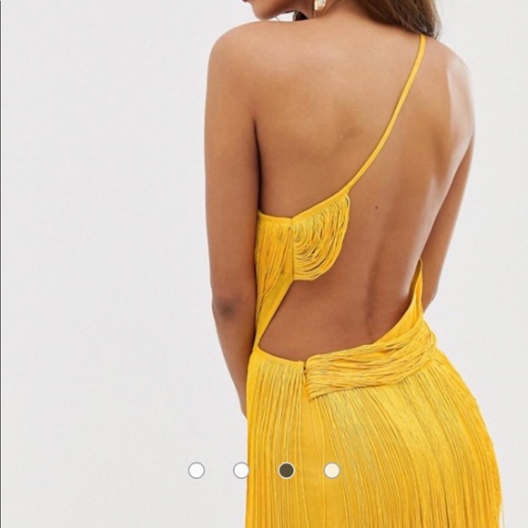 all over drape fringe one shoulder maxi dress - Picture 3 of 4